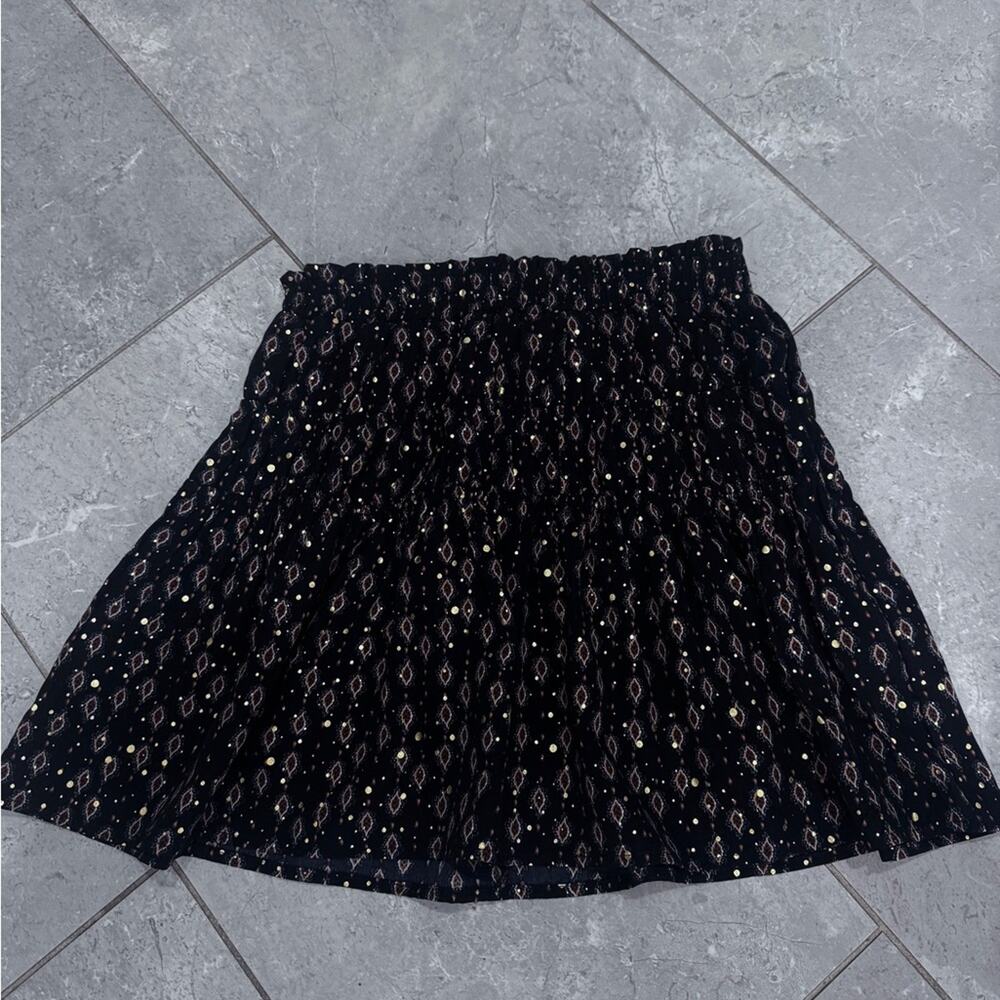 NWOT Girls Molly Bracken Black and Gold Diamond Pattern A-Line Skirt, size 14